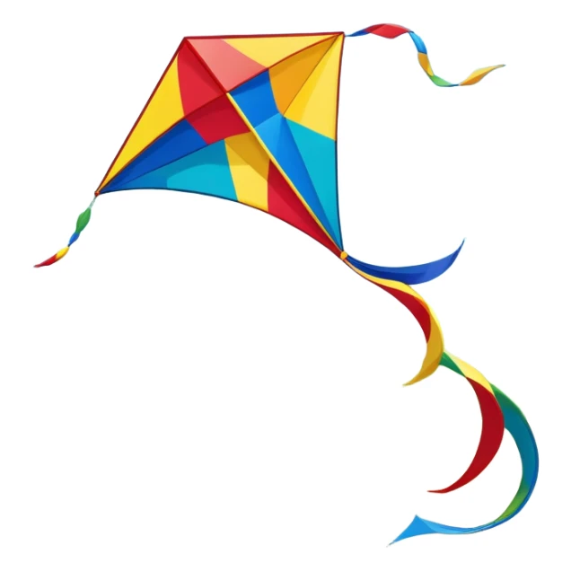 A colorful kite soaring high in the sky on a sunny day, with a long, flowing tail trailing behind. The background features an open field or beach, capturing the joy and freedom of flying kites, with gentle winds and a peaceful atmosphere. sticker