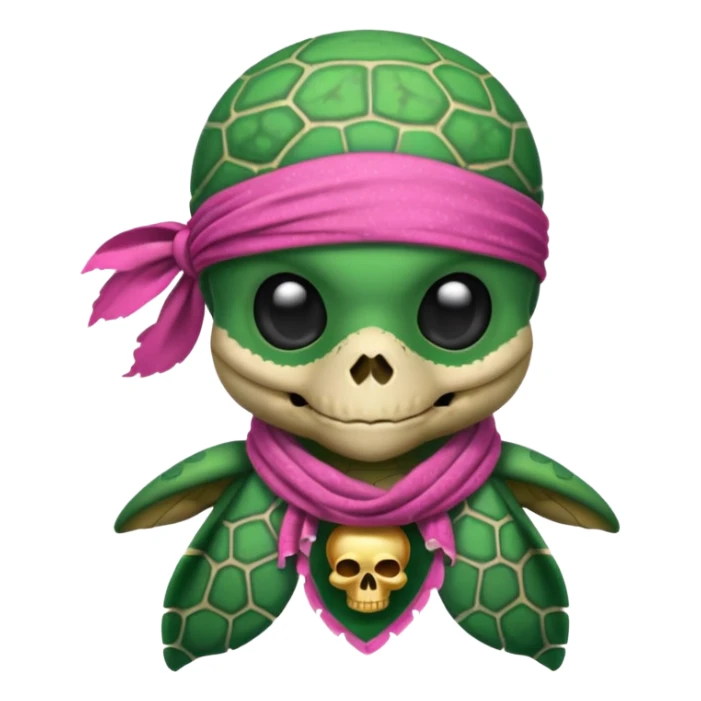 sea turtle wearing a pink pirate skull scarf sticker