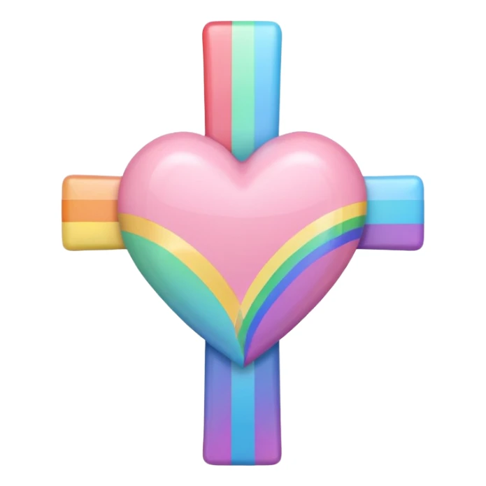 Heart infront of cross, pastel pink and rainbow sticker