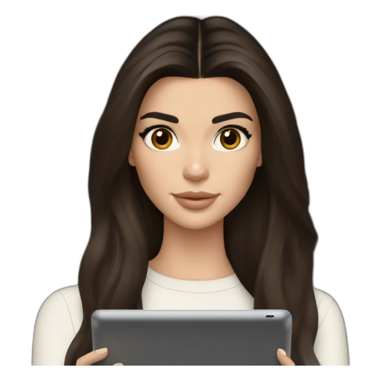 brunette Kendall Jenner with long hair holding iPad sticker
