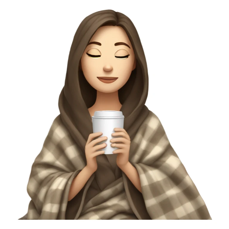 White girl brunette inside a blanket sipping coffee eyes closed sticker