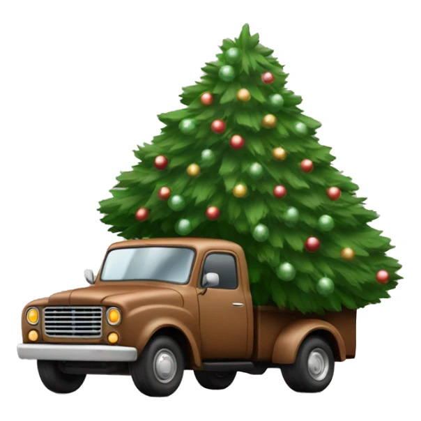Old brown truck carrying a Christmas tree side view  sticker