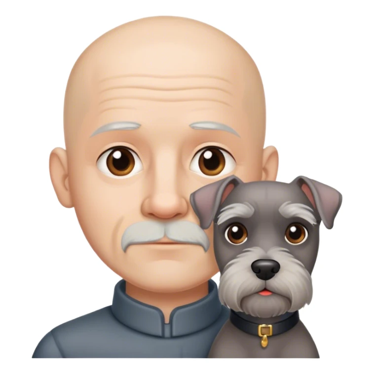 Bald man with no wrinkles with a schnauzer sticker