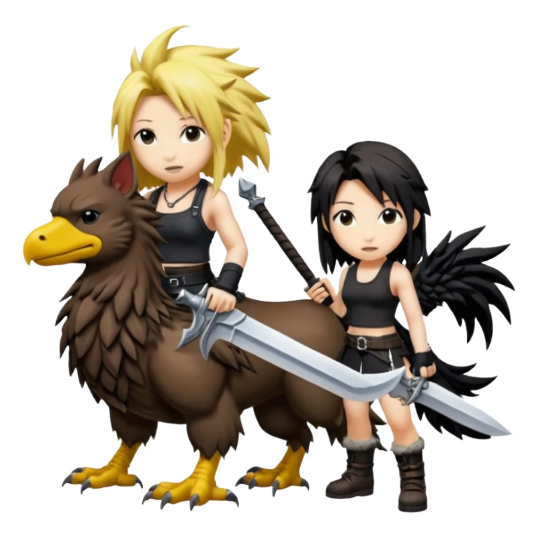Cloud & Tifa FF7 character emoji - with fenrir blade & black chocobo  sticker