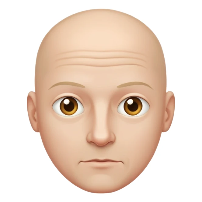 Bald man, not fat but generous cheeks, thine eyes, white sticker