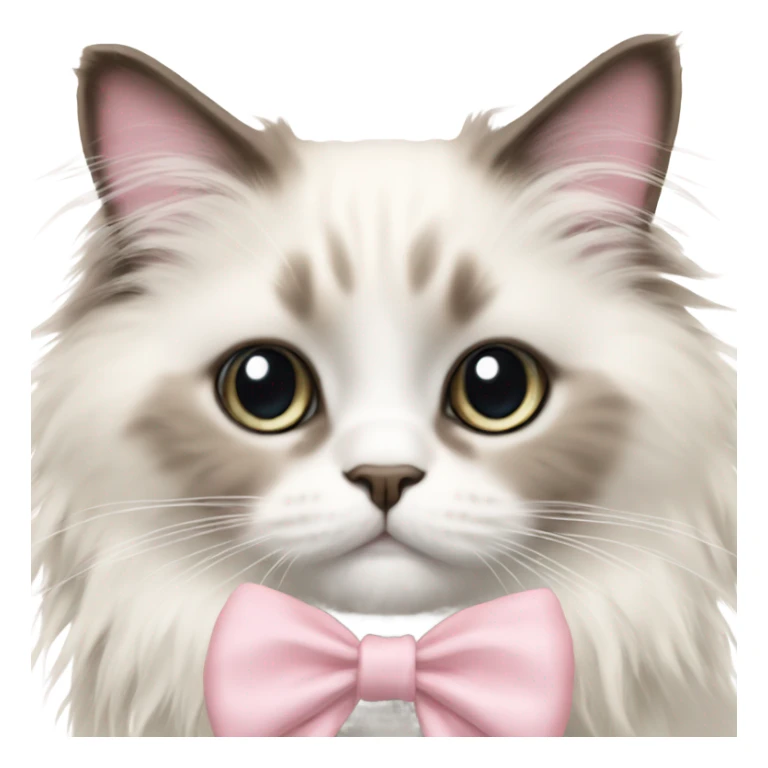 Cute Realistic ragdoll cat with pale pink bow sticker