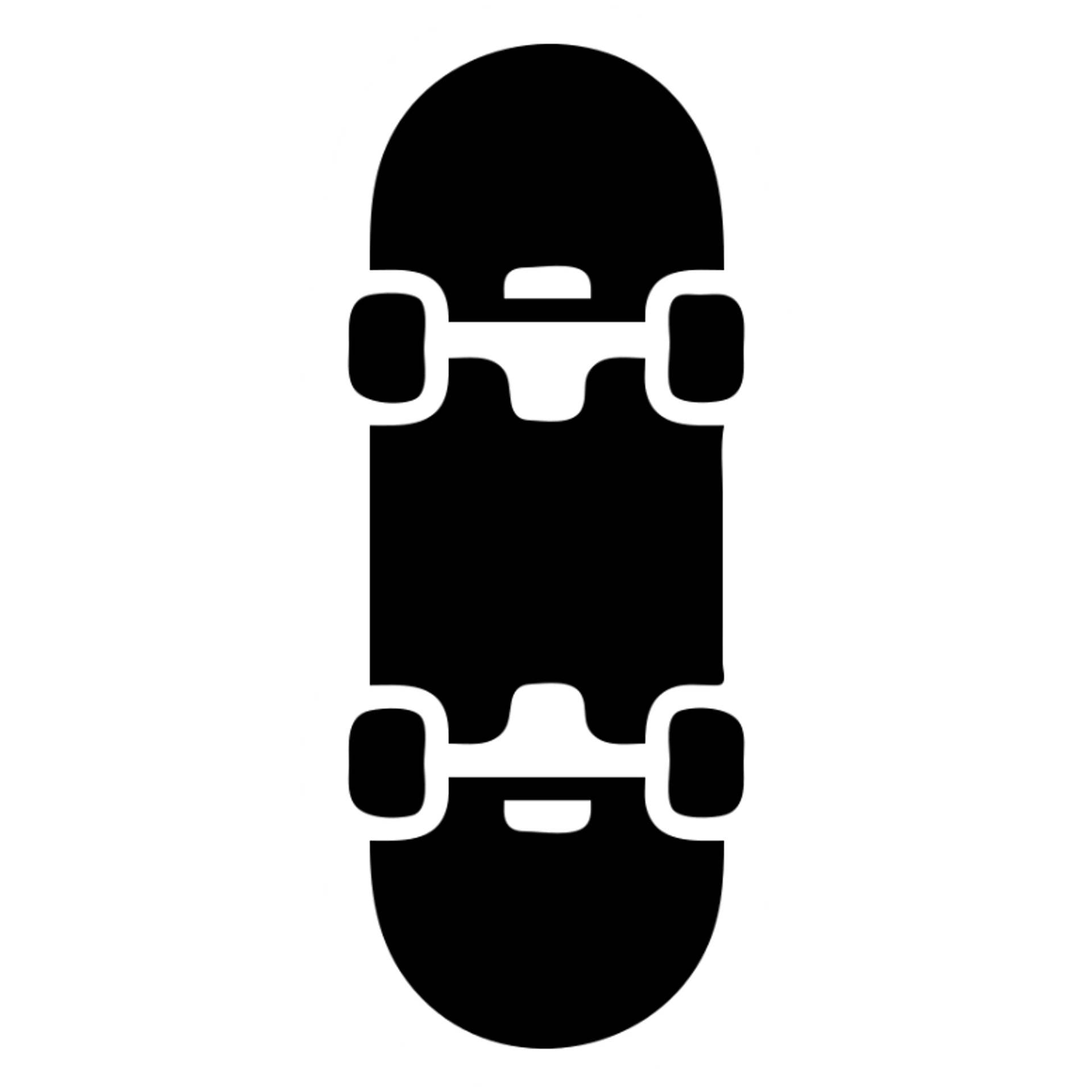 A skateboard in a black filled icon style, with a truck. sticker