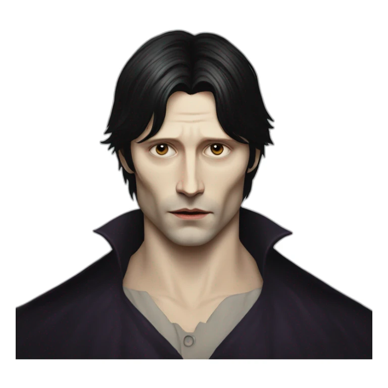 young mads mikkelsen as a sad black haired vampire sticker