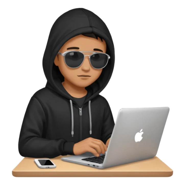 cool boy in a hoodie and sunglasses typing on a laptop sticker