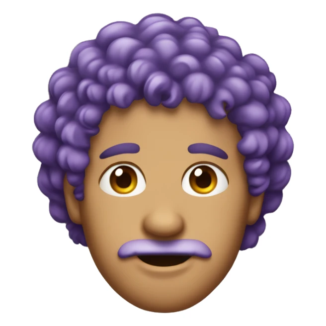 Purple curly hair, man, middle-aged, ear studs. sticker