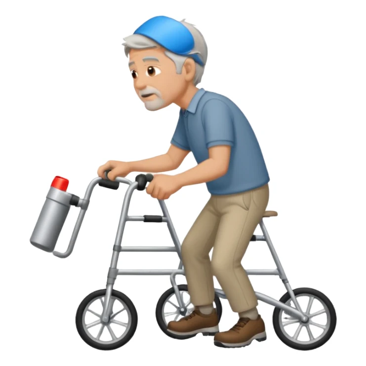 Caucasian Man using a walker with a bike horn on it sticker