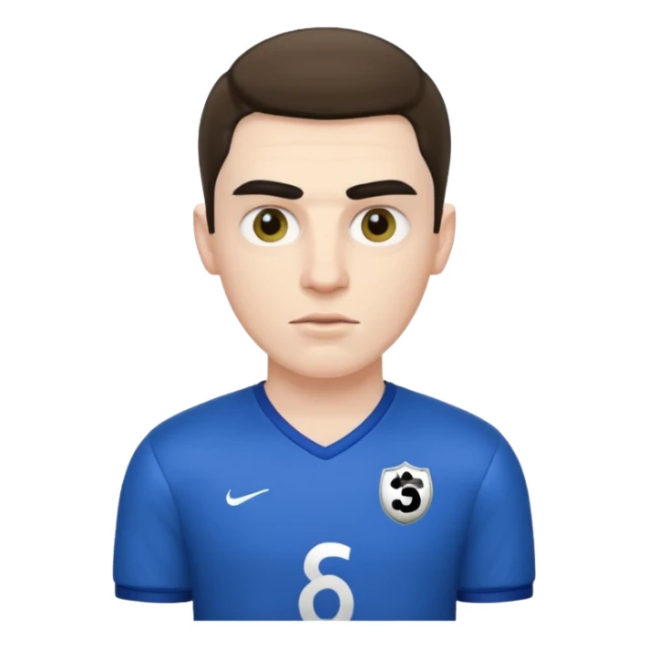 an evil man with an unibrow with a football shirt  sticker