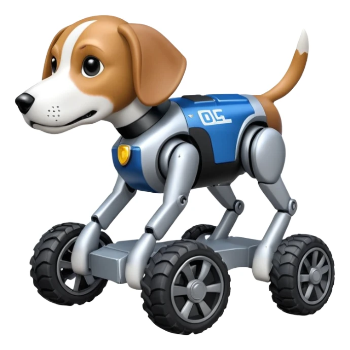 Very fast  jumping riot Boston Dynamics police robotic beagle Sherlock Holmes robodog with large off-road wheels for feet  sticker