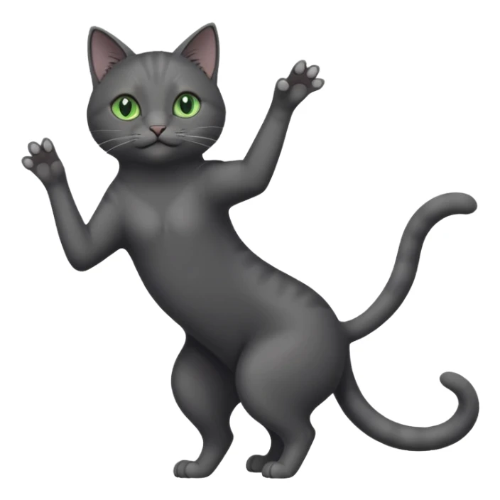 full body gorgeous solid dark grey cat with green eyes, white paws and white whiskers reaching for something sticker