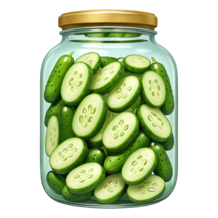 A jar of pickled cucumbers with clear brine and green whole pickles.







 sticker