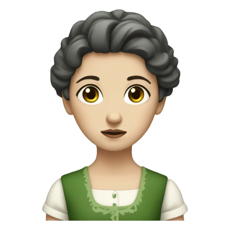 sad shepherdess, white skin, dark hair and green dress sticker
