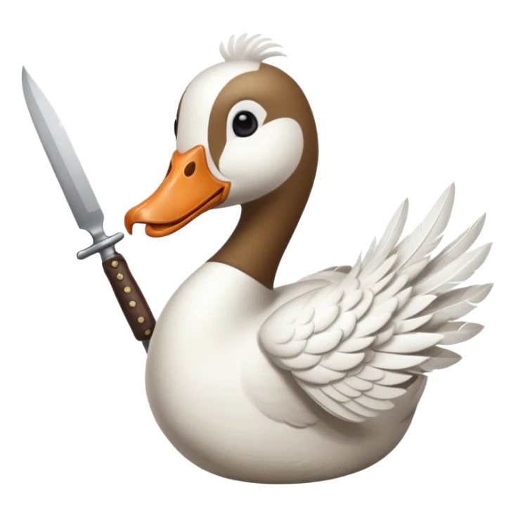 a goose with a knife in its mouth sticker