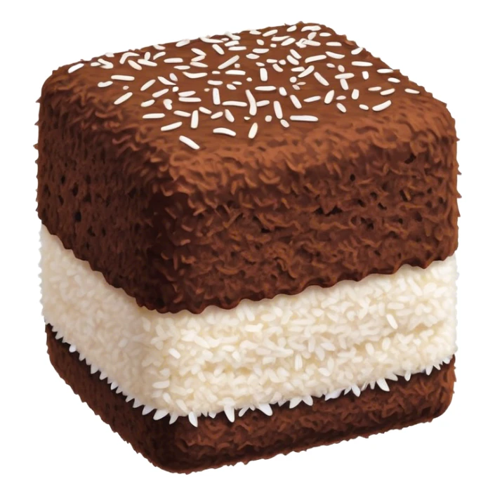 Cinematic Realistic Lamingtons Dessert Emoji, depicted as soft sponge squares coated in chocolate and coconut rendered with mouth‚Äêwatering detail and vibrant lighting. sticker