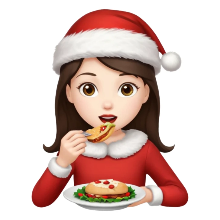 brunette christmas character eating lunch sticker
