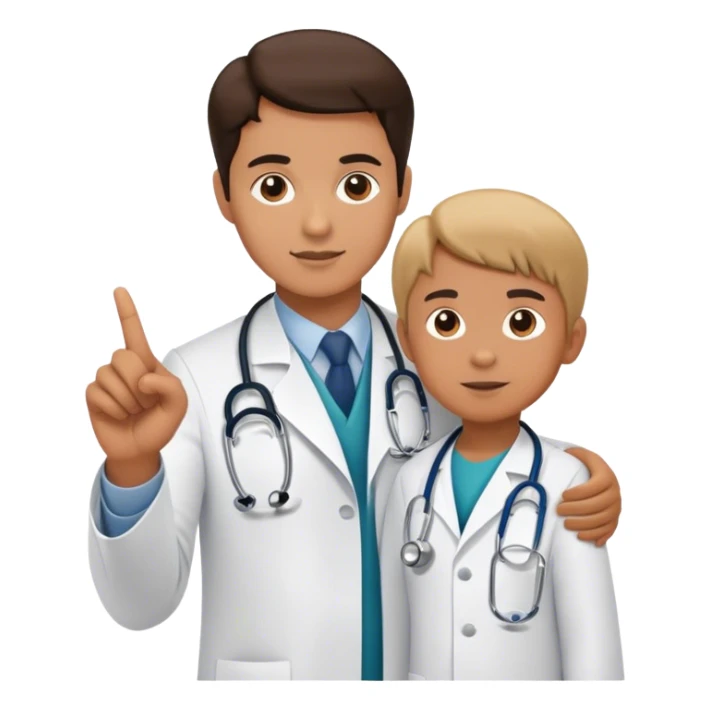 A doctor pointing at￼ a kid sticker