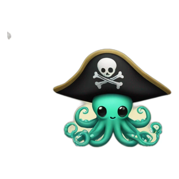 cute kraken with pirate hat hanging a black flag sticker