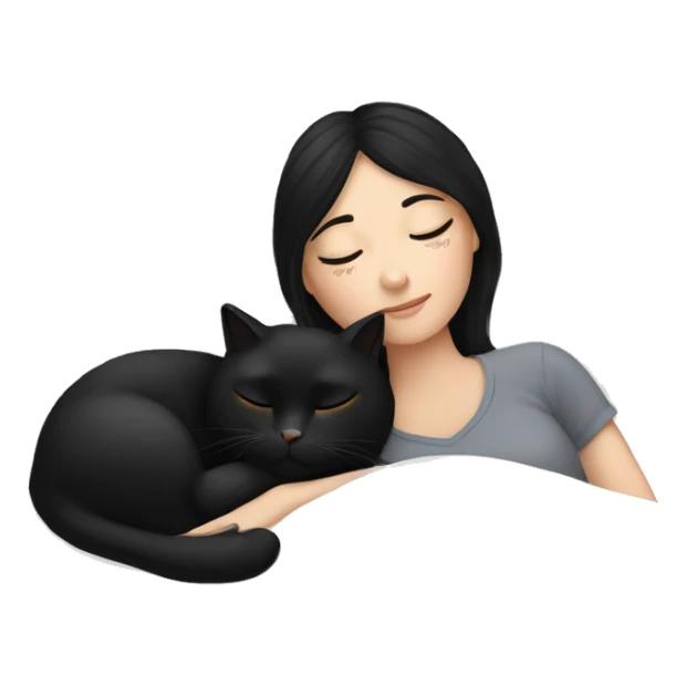 White girl with black hair sleeping with black cat sticker