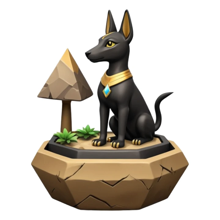  Soothing silky black fur tiny statuette young Anubis pyramid scene stone-age cracked irregular dodecagon bonsai pot  sticker