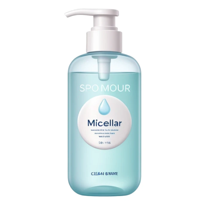 Micellar water cleanser bottle, minimalist, rounded, soft pastel colors, SOS skin care sticker