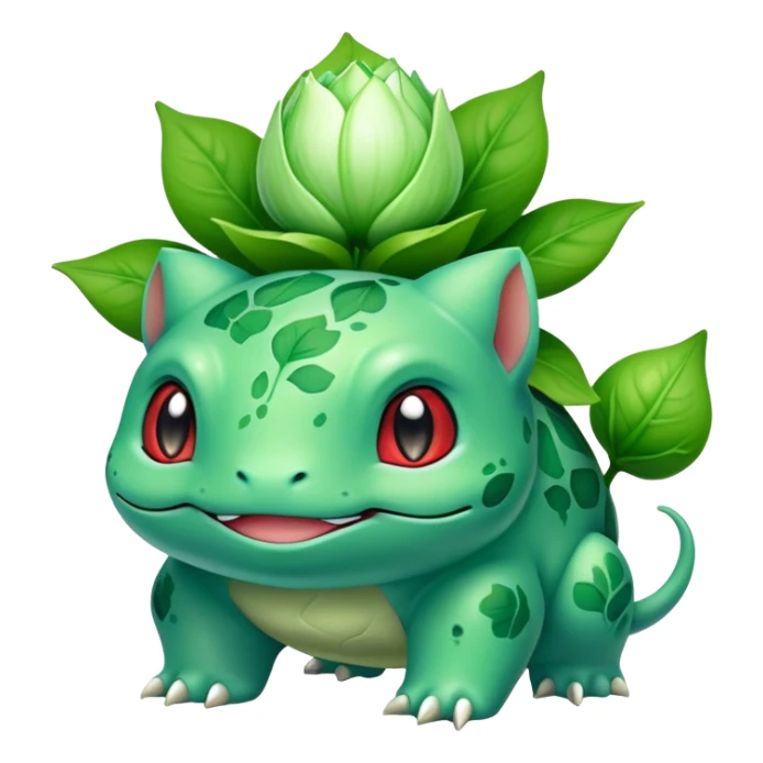 Bulbasaur with a small green unopened plant bulb with layered petals esembling a bud on back sticker