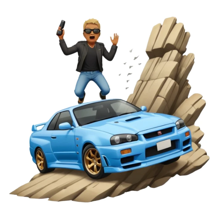 Nissan Skyline R34 Gtr Fall in CLIFF Man screaming  sticker