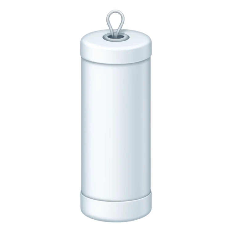 a white tampon with ridges and a string attached to the bottom sticker