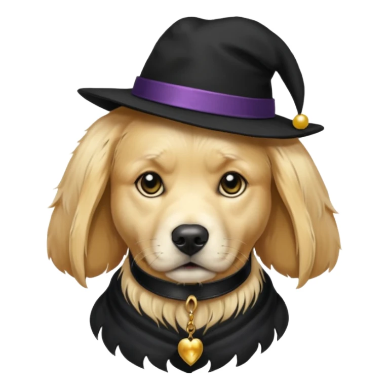 golden retriever dog wearing goth accessories, somber expression sticker