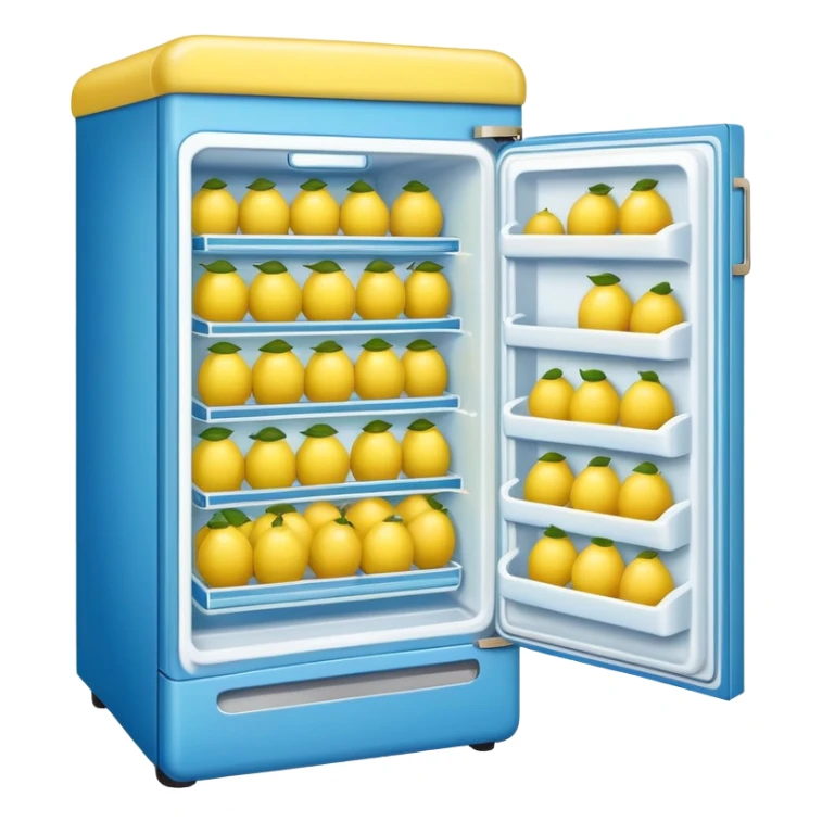 a blue refrigerator full of lemons sticker