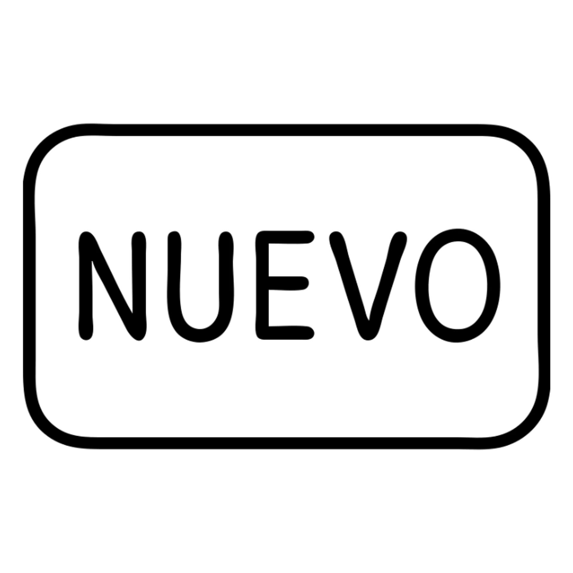 icon with the word 'nuevo' in minimalist style, thin border, no fill, transparent background sticker
