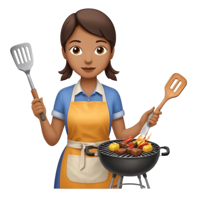 woman grilling bbq with grill and apron sticker