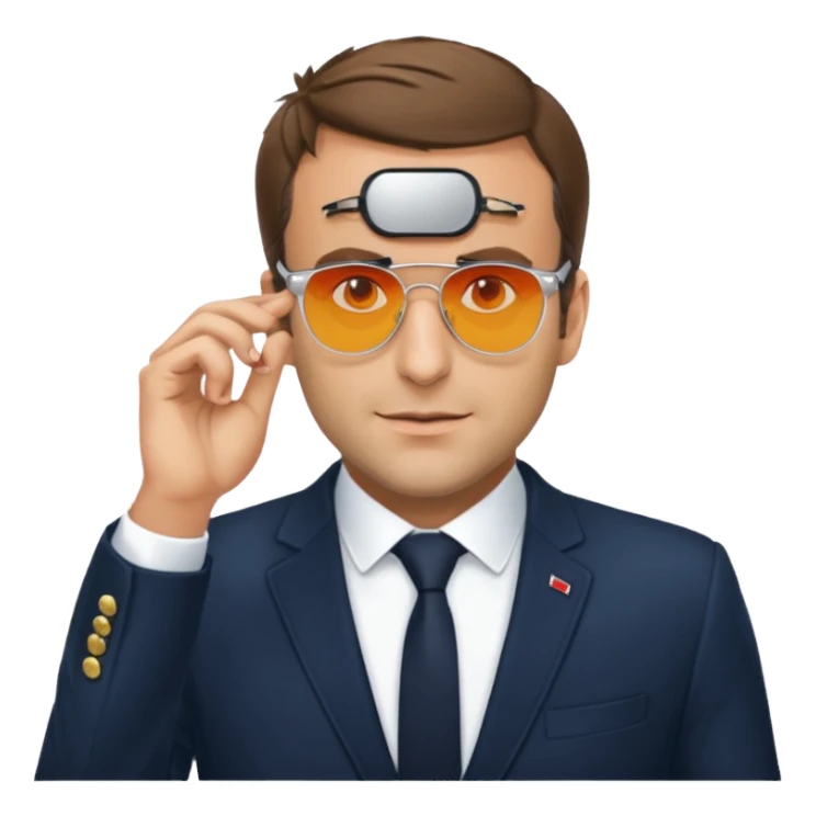 Emanuel Macron avec des lunettes de soleil qui dit : for sur  sticker