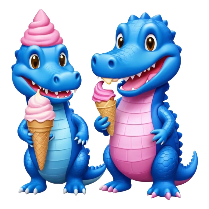 One pink alligator and one blue alligator each eating ice cream cone sticker