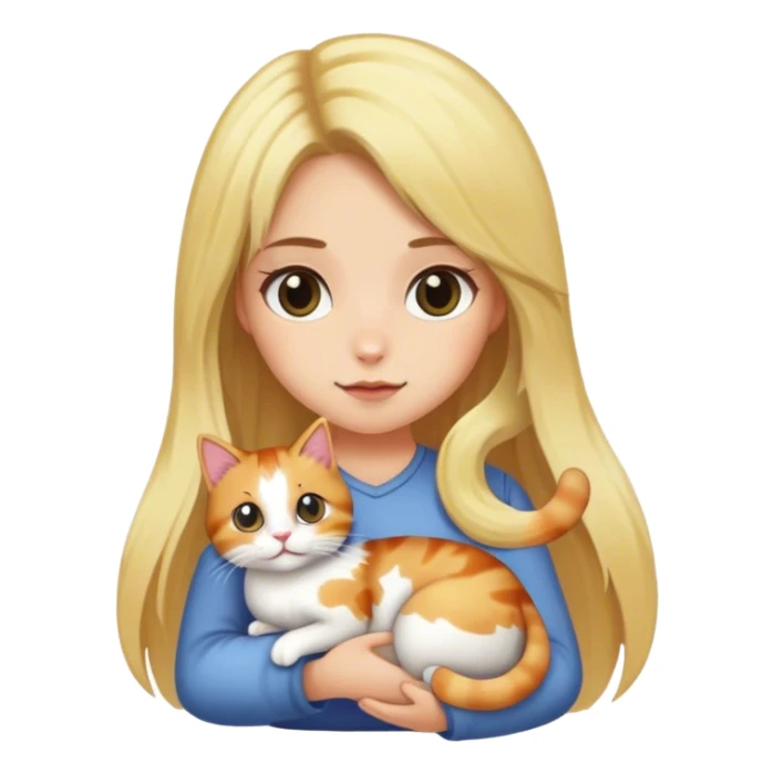 Girl with long blonde hair holding a calico cat sticker