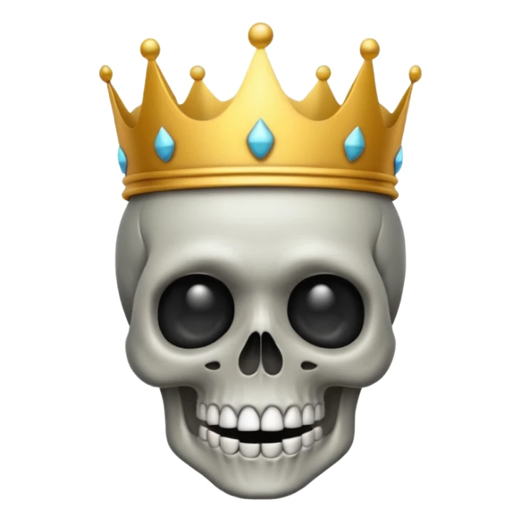 Skull with a crown on his head that looks like an emoji sticker