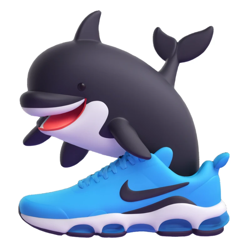 Make the orca's Nike sneakers clearly black and white, keep the rest unchanged, 3D emoji style, with no background. sticker