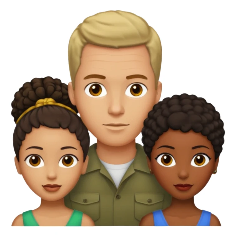 Olive skinnedAmerican man with short brown hairwith two black african women both are African one is light skin black and one is medium tone black with african hair styles sticker