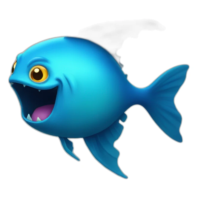 dark blue magic fat thing with a cyen face and a cyan fish fin and a big open mouth sticker