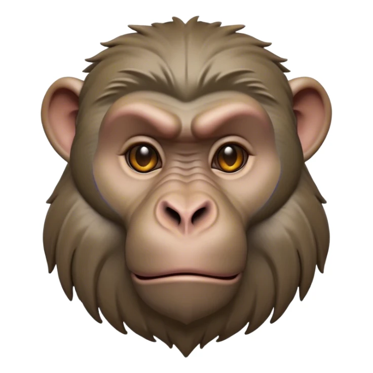 Cinematic Realistic Noble Baboon Portrait Emoji, Poised and commanding, with a robust, muscular build and a richly textured face marked by prominent brows, a powerful jawline, and deep, soulful eyes rendered in natural earthy tones, high shine, intelligent and bold, styled with an air of wild majesty, focused and attentive, soft glowing outline, capturing the essence of a watchful and confident baboon that exudes raw, regal power! sticker