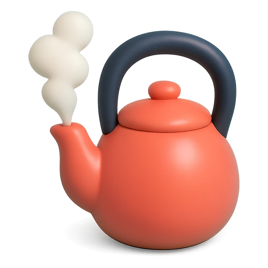 red teapot with black handle, vinyl figure style, with steam coming out sticker