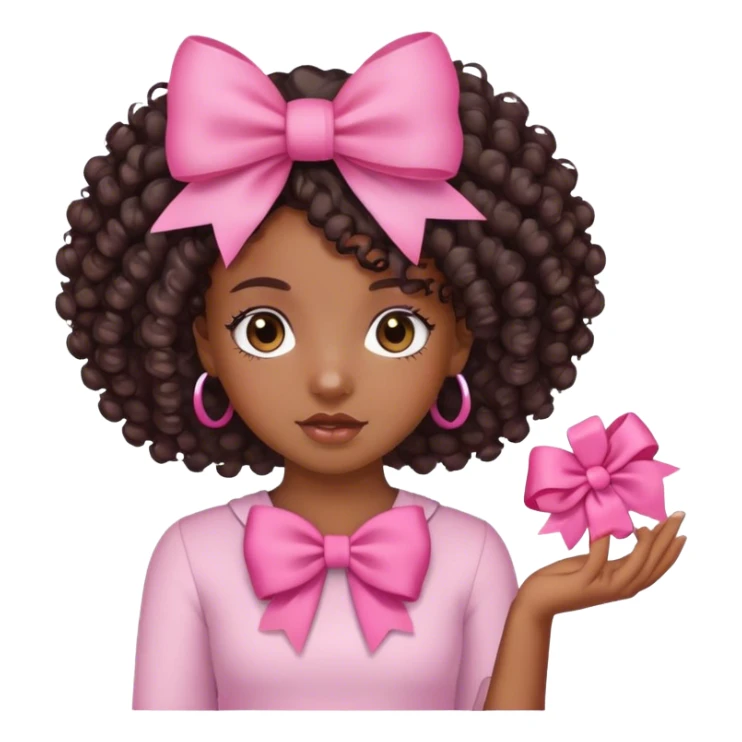 Black girl, with curly hair, and a pink bow sticker