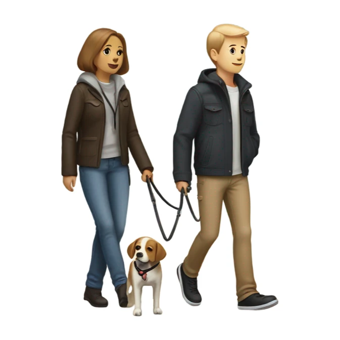 Two people walking in a dark street with dogs sticker