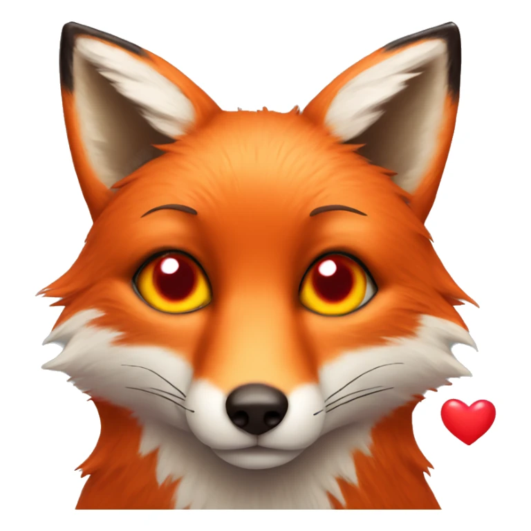 deep lush red fox face with tiny red heart instead of eyes sticker