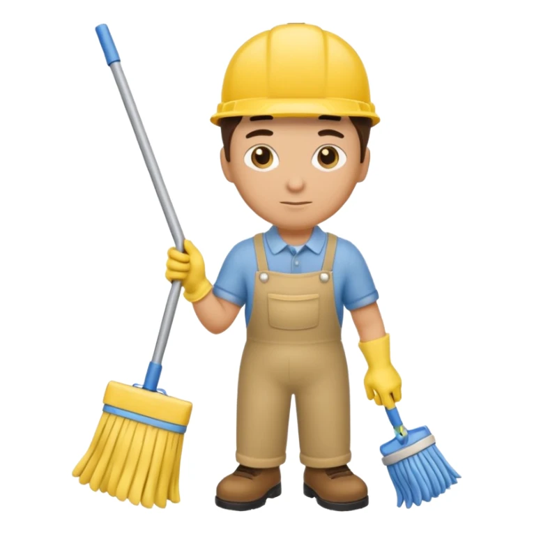 Custodian with yellow rubber gloves, mop sticker