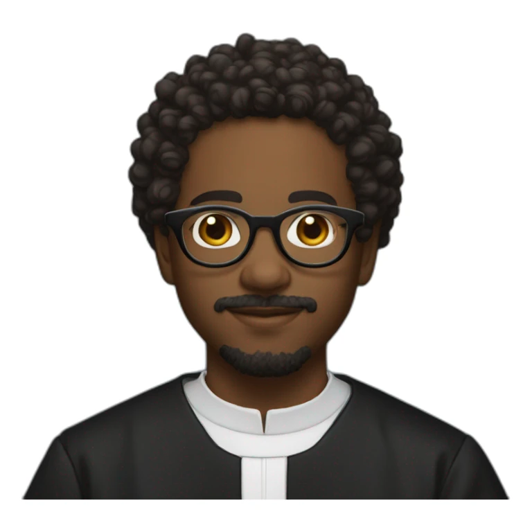 young black catholic priest beard, curly hair, with rounded glasses and clerygman sticker