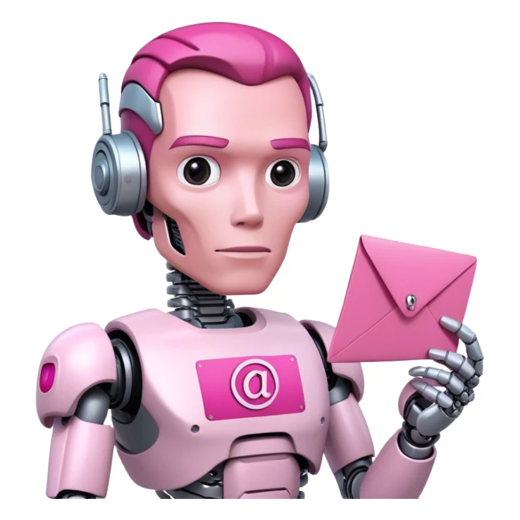schwarzenegger-looking half robotic half human pink terminator holding pink email envelope sticker